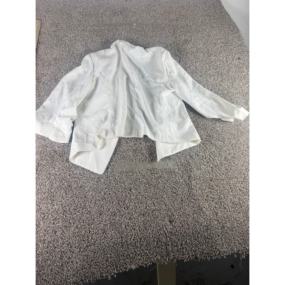 Ann Taylor Factory Blazer Jacket Womens White Drape Open Front Ruched Sleeve - M